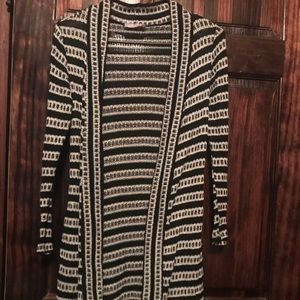 Long lightweight striped knit open sweater
